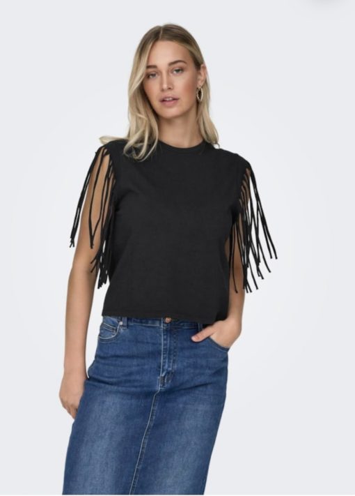 T-shirt Only con frange sulle maniche